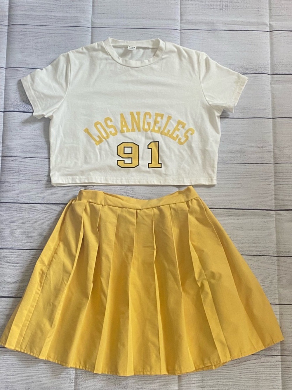 SHEIN White & Yellow 'Los Angeles 91' Kids Matching Set